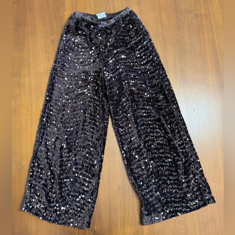Zara Kids Brown Sequin Pants Size 8 Girls